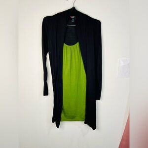 Delirious Green & Black Layered Tunic Dress Small Stretch Casual Long Sleeve